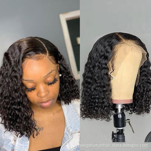 Cheap Raw Indian Virgin Curly Human Hair Lace Frontal Wig Deep Wave Bob Wig Human Hair Hd Full Transparent Lace Front Wig Vendor